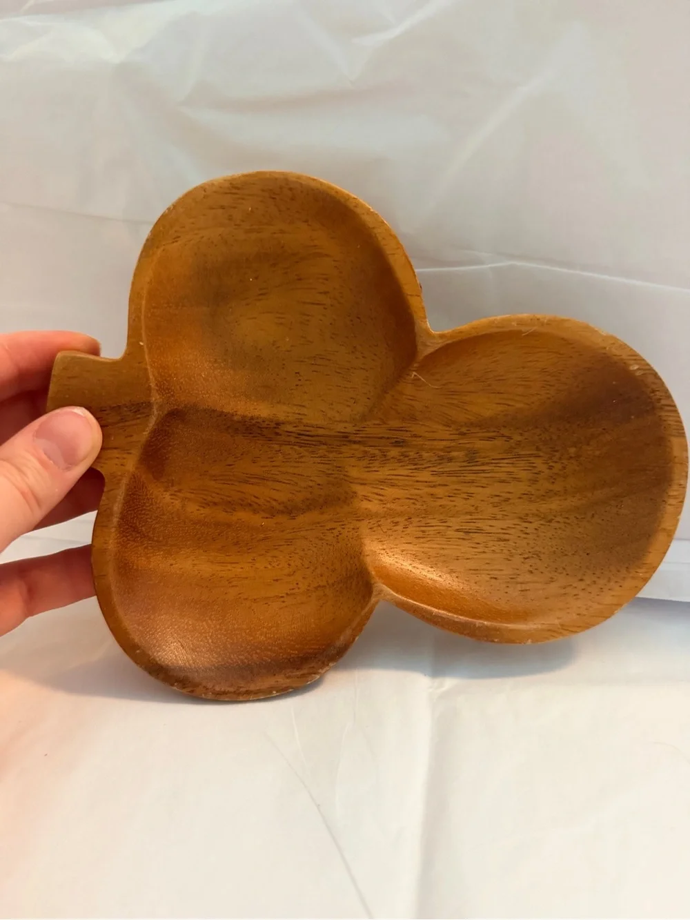 Handcrafted Wood Clover trinket Bowl - Brown